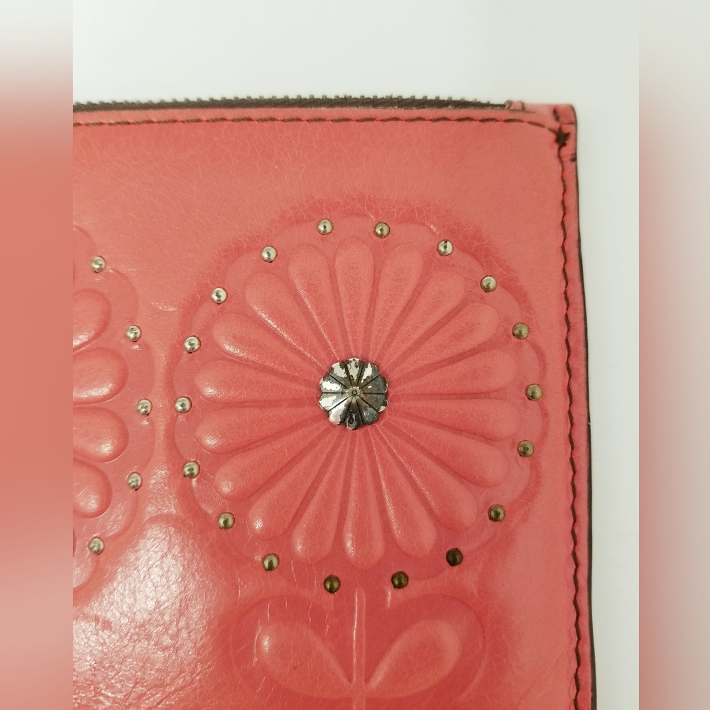 Brighton Vintage Floral Embossed Leather Slim Wallet in Salmon Pink - Picture 3 of 12
